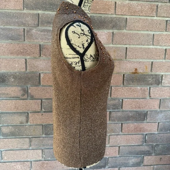 Investments Brown Women's Cardigan Sweater and High Neck Beaded Top Size Large - Picture 8 of 10